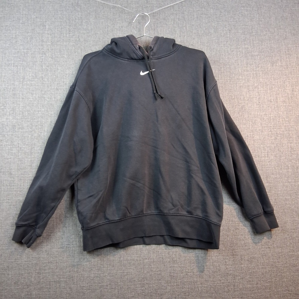 Nike Mens Small Black Embroidered Center Swoosh Pullover Hoodie Sweatshirt